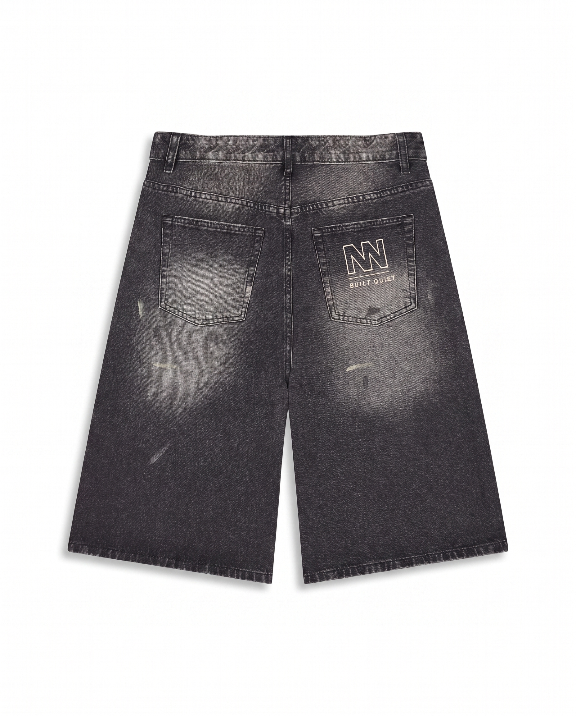 NO NOISE™ VINTAGE WASH WIDE LEG DENIM SHORTS — BLACK — Detail 2