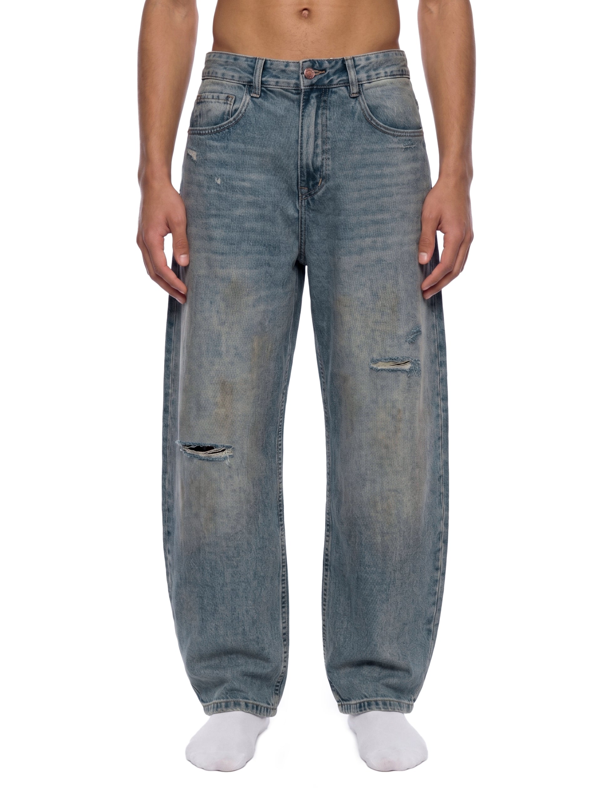 NO NOISE™ Men's Distressed Barrel Leg Jeans