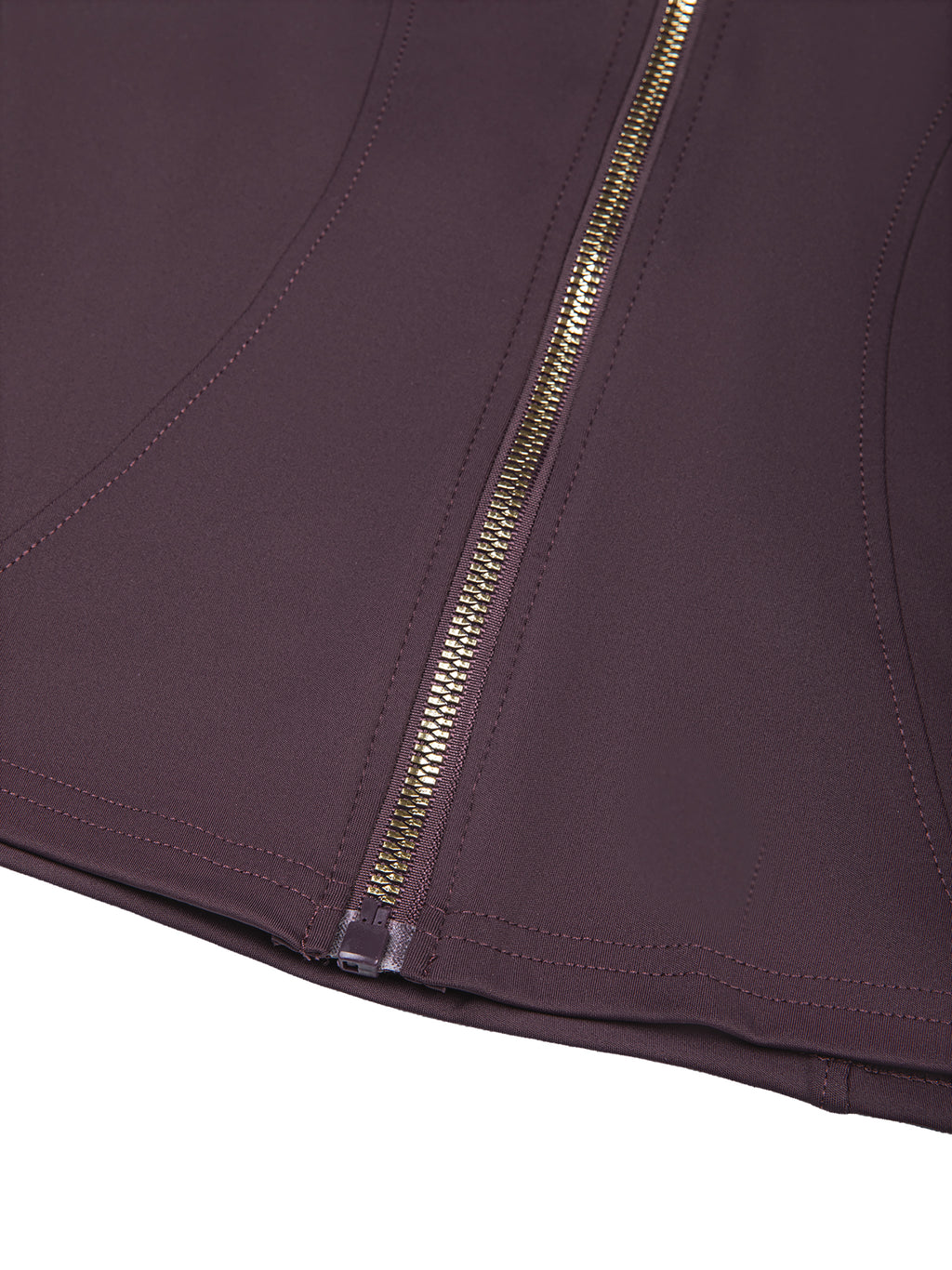NO NOISE™ Plum jacket zipper detail