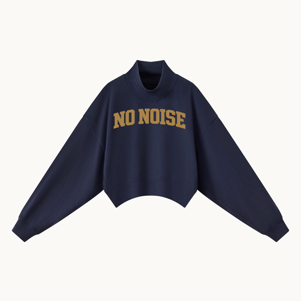 HER Collegiate Cropped Mock Neck — Navy, navy blue, front view in dimensional product mockup