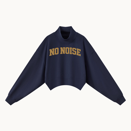 HER Collegiate Cropped Mock Neck — Navy, navy blue, front view in dimensional product mockup