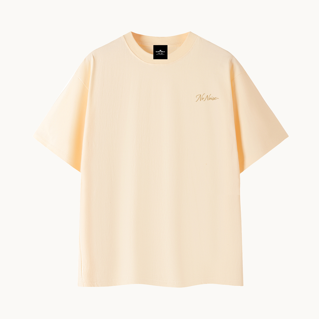 Essential Signature Tee, apricot, front view in dimensional product mockup