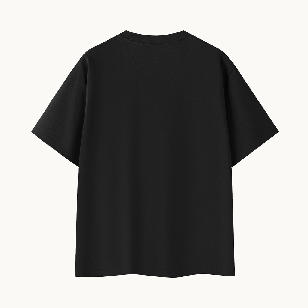 Essential Signature Tee, black, back view in dimensional product mockup