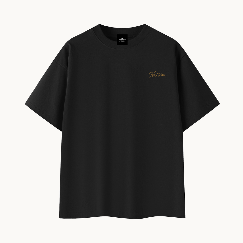 Essential Signature Tee, black, front view in dimensional product mockup