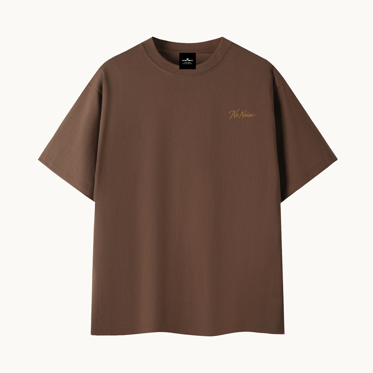 Essential Signature Tee, coffee, front view in dimensional product mockup