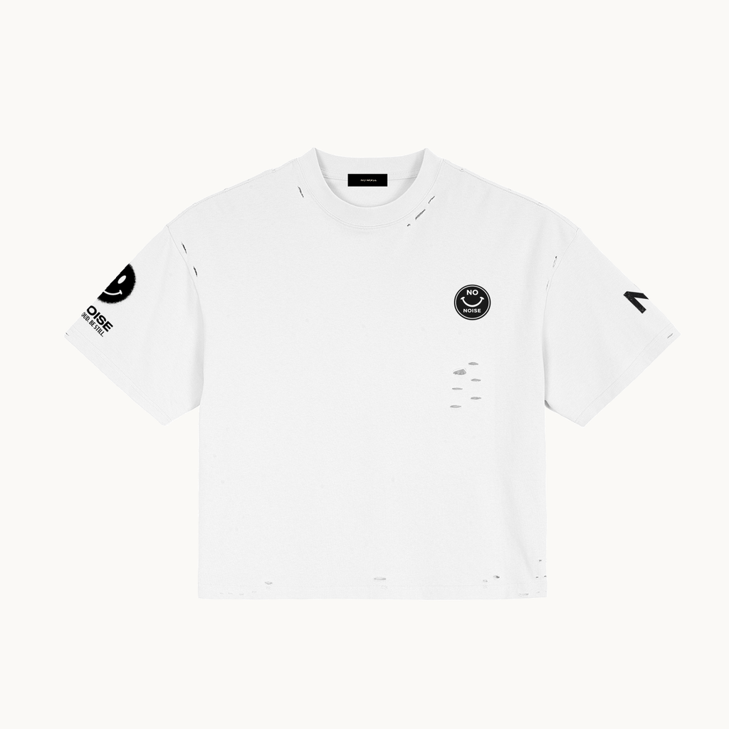 NO NOISE™ MOVE IN SILENCE TEE — product view on warm ivory.