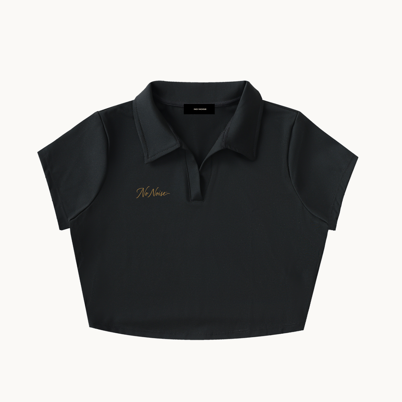 NO NOISE™ SILENT CODE CROPPED POLO — product view on warm ivory.