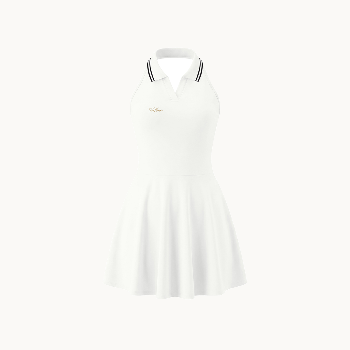 NO NOISE™ SILENT FLOW DRESS — WHITE — product view on warm ivory.