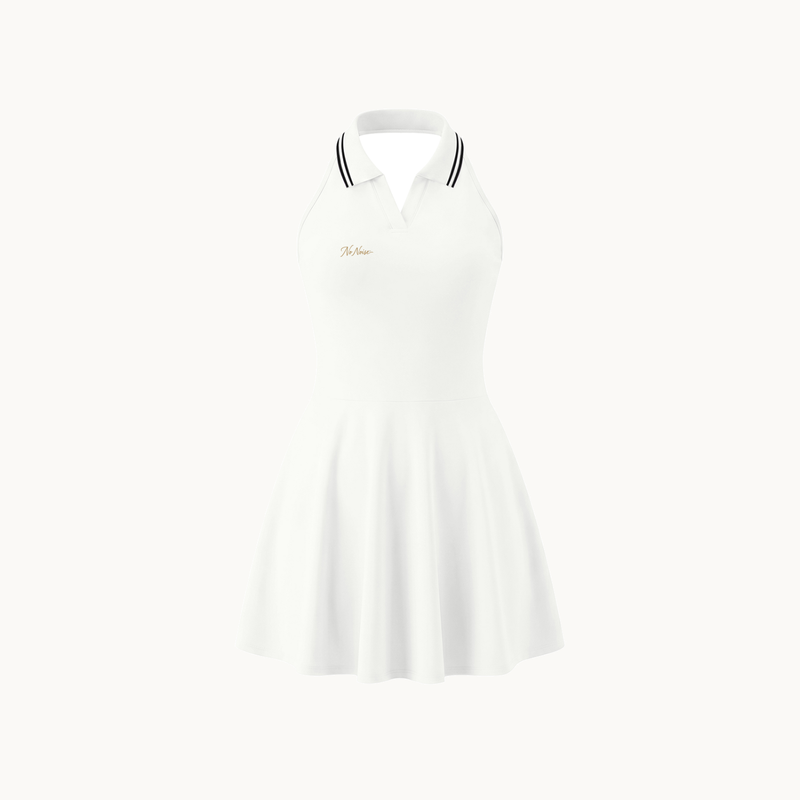 NO NOISE™ SILENT FLOW DRESS — WHITE — product view on warm ivory.