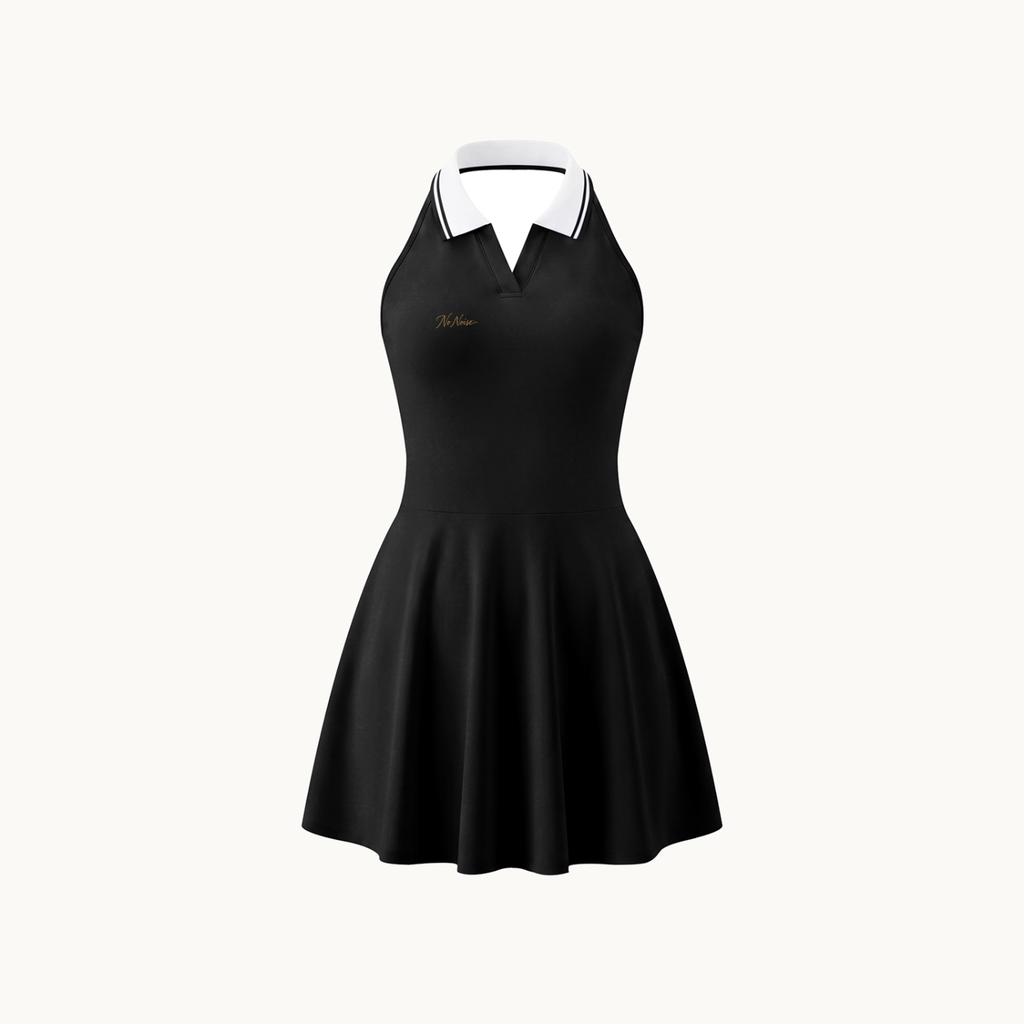 NO NOISE™ SILENT FLOW DRESS — BLACK — product view on warm ivory.
