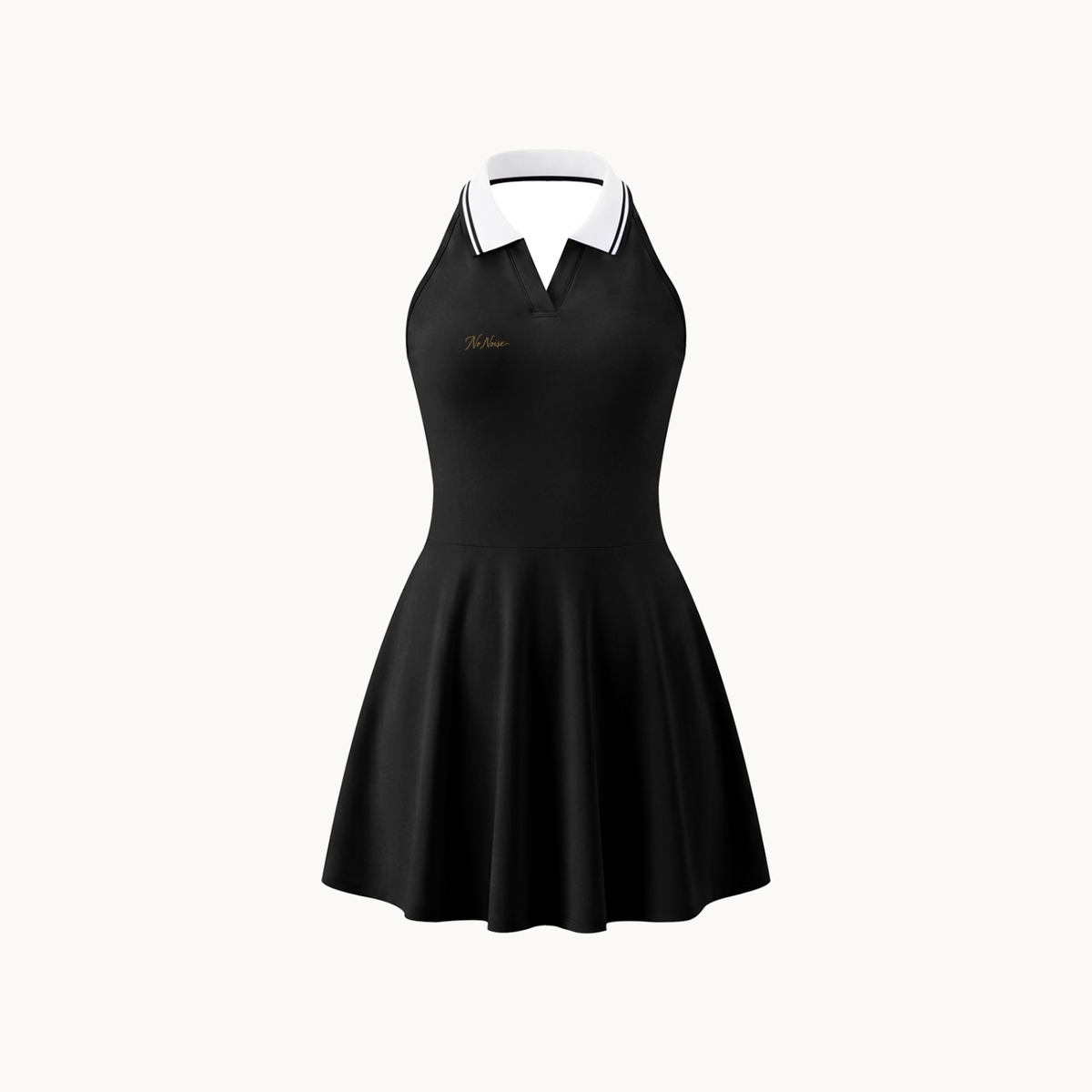 NO NOISE™ SILENT FLOW DRESS — BLACK — product view on warm ivory.