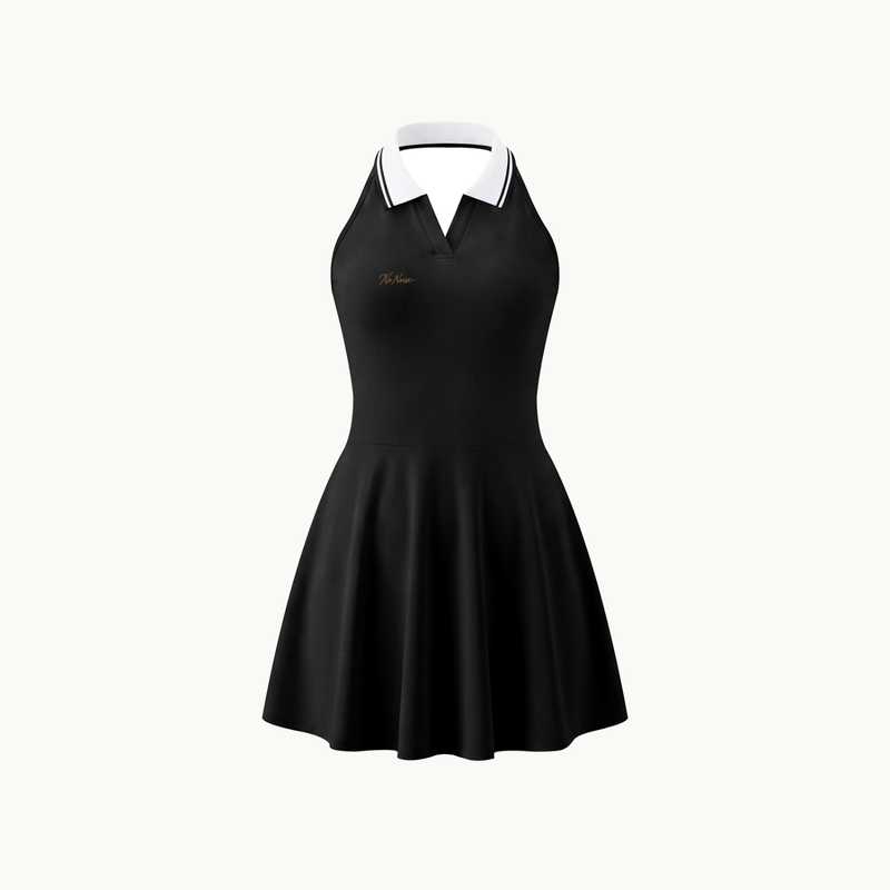 NO NOISE™ SILENT FLOW DRESS — BLACK — product view on warm ivory.
