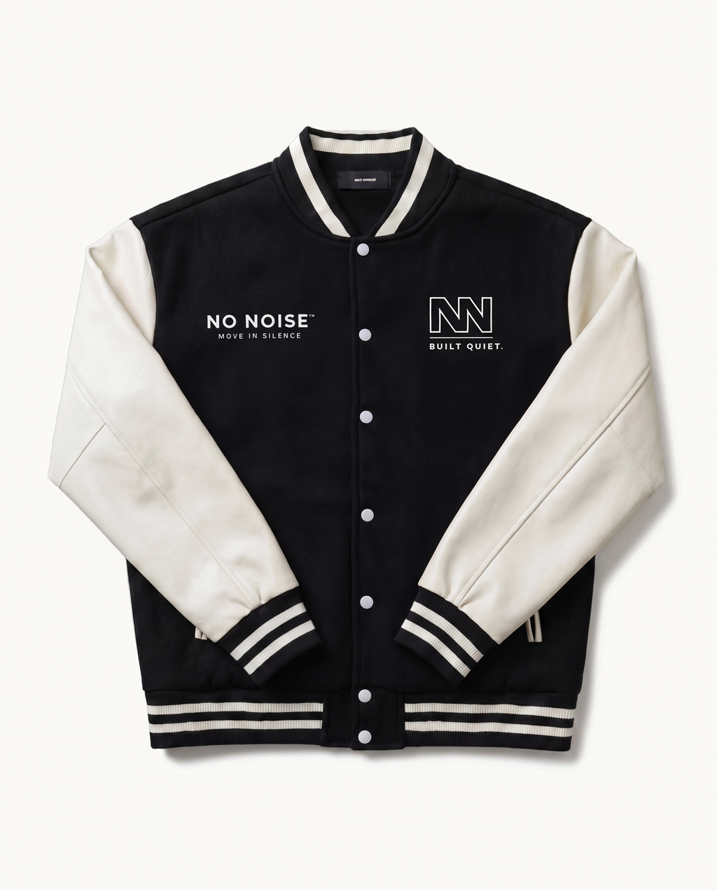 NO NOISE™ CLUB JACKET — BLACK — product view on warm ivory.