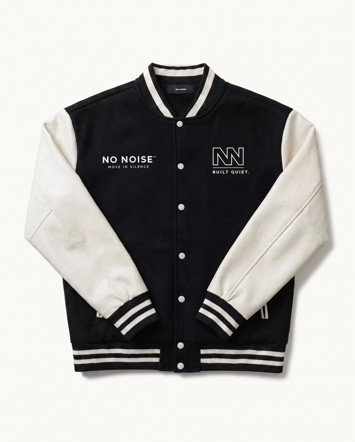 NO NOISE™ CLUB JACKET — BLACK — product view on warm ivory.
