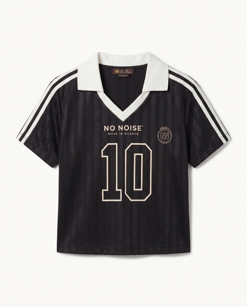 NO NOISE™ THE PLAYER JERSEY — CROP — product view on warm ivory.
