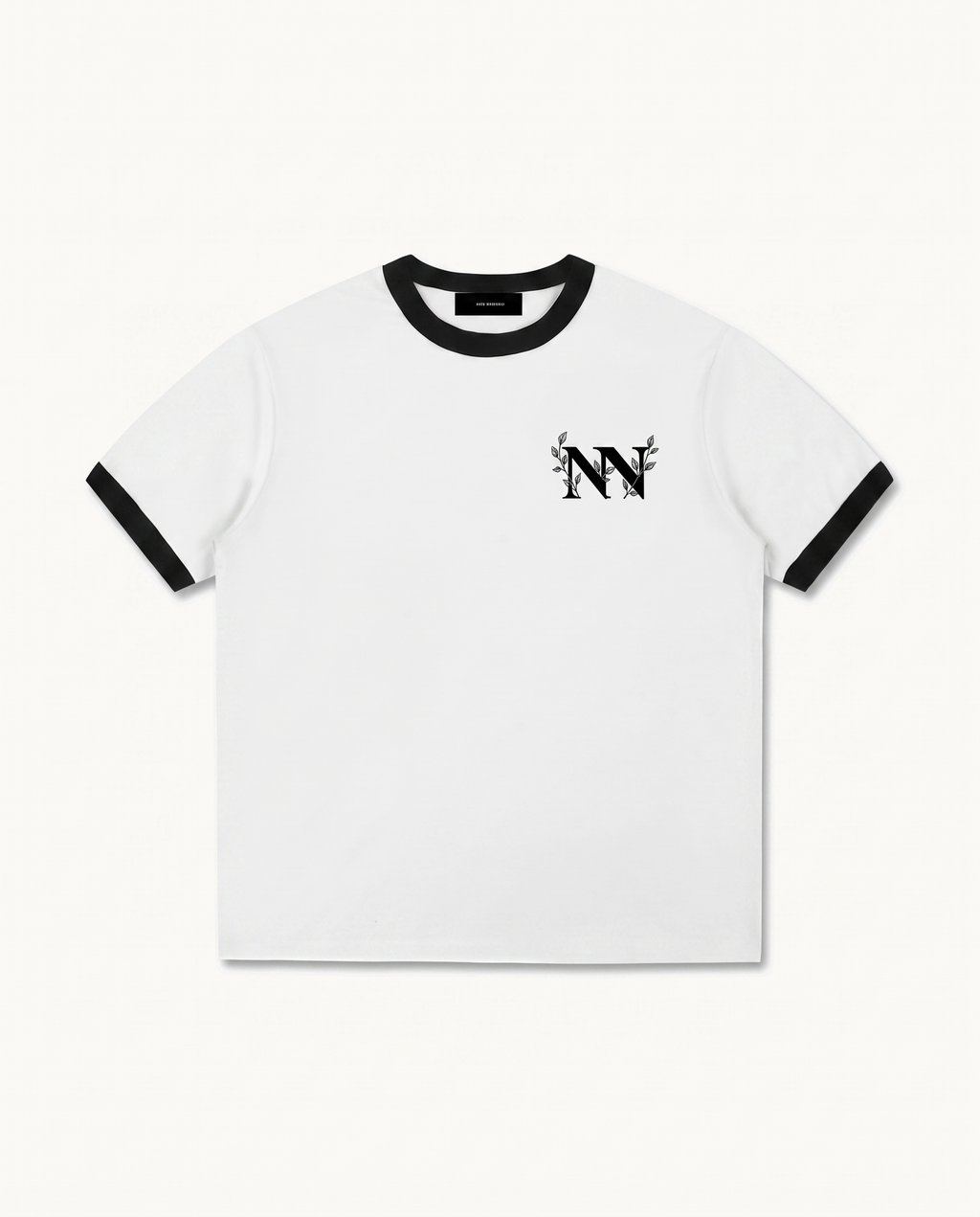 NO NOISE™ 001 BOTANICAL RINGER TEE — product view on warm ivory.