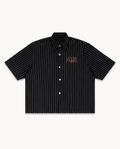 NO NOISE™ CHAPTER 001 PARIS STRIPE CODE BOXY SHIRT — BLACK — product view on warm ivory.