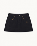 NO NOISE™ HER — RIVET DENIM MINI SKIRT — product view on warm ivory.
