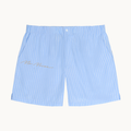 NO NOISE™ THE QUIET SIGNATURE SHORT — POWDER BLUE — product view on warm ivory.