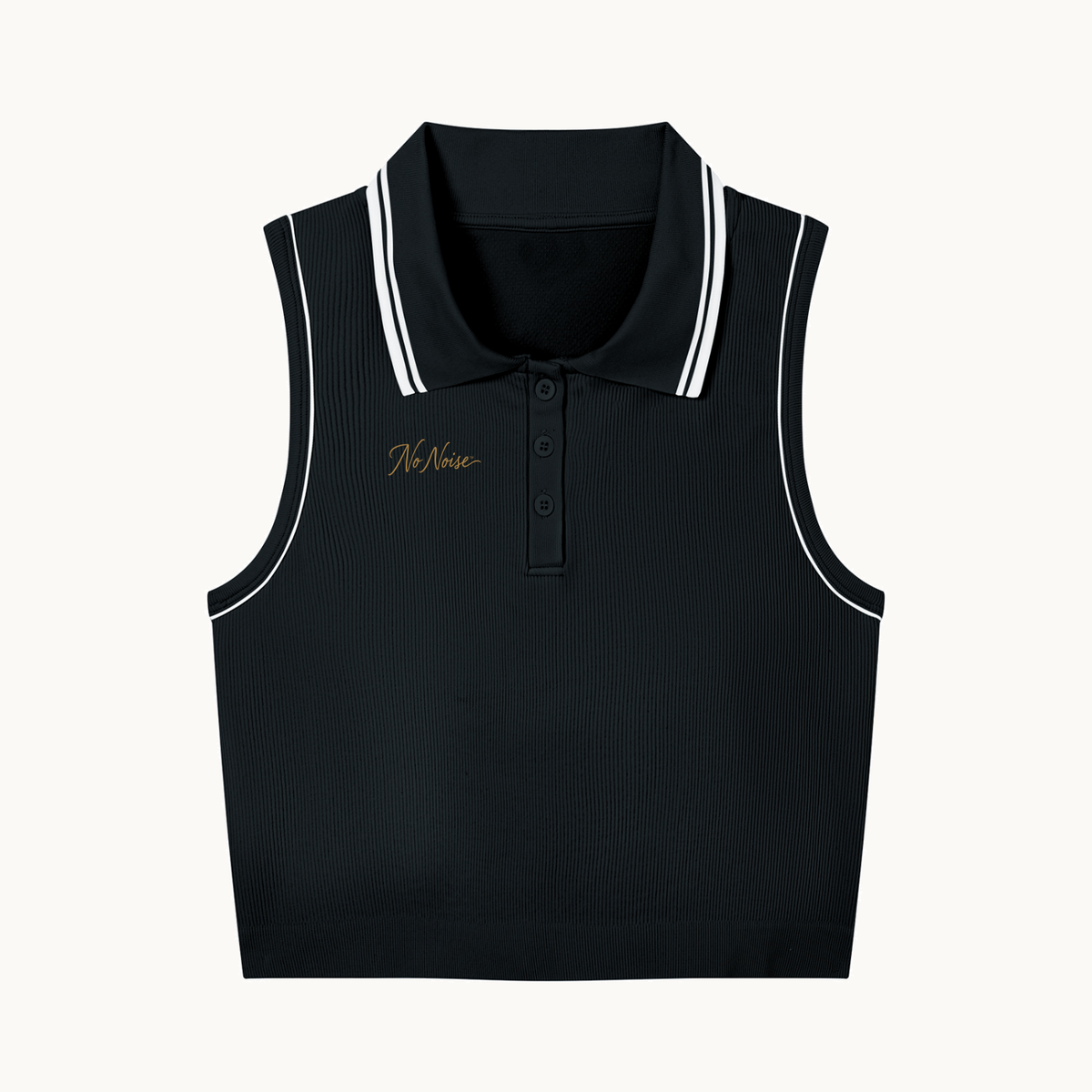 THE COURT POLO — BLACK — product view on warm ivory.