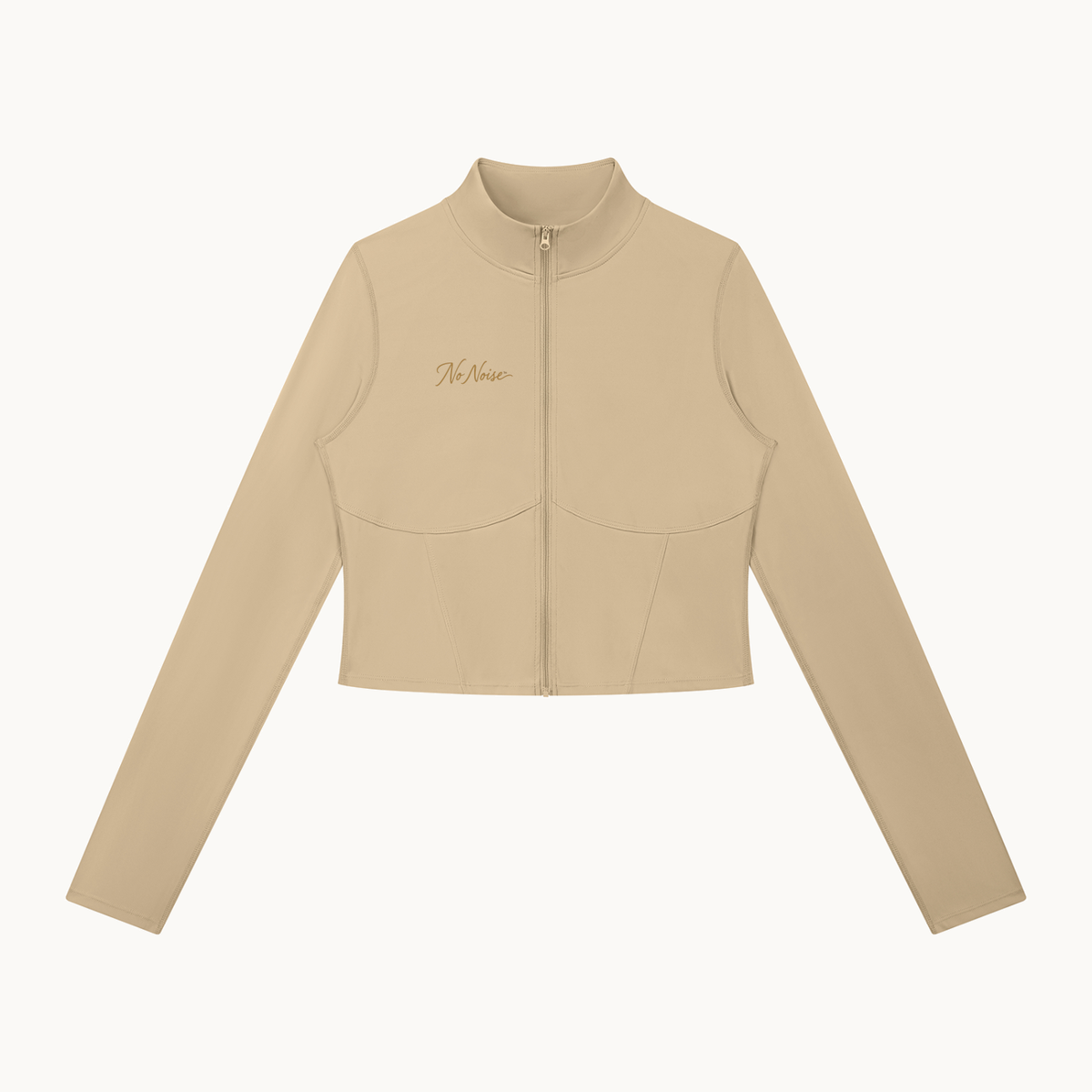 THE QUIET ZIP JACKET — SAND — product view on warm ivory.