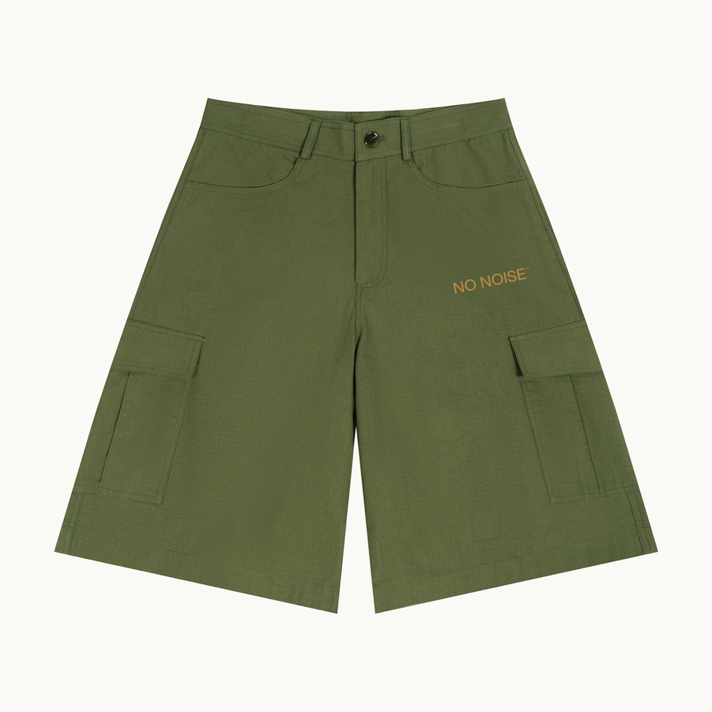 UTILITY CARGO SHORTS — OLIVE — product view on warm ivory.