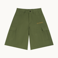 UTILITY CARGO SHORTS — OLIVE — product view on warm ivory.