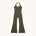 MOTION HALTER JUMPSUIT — ARMY GREEN — product view on warm ivory.