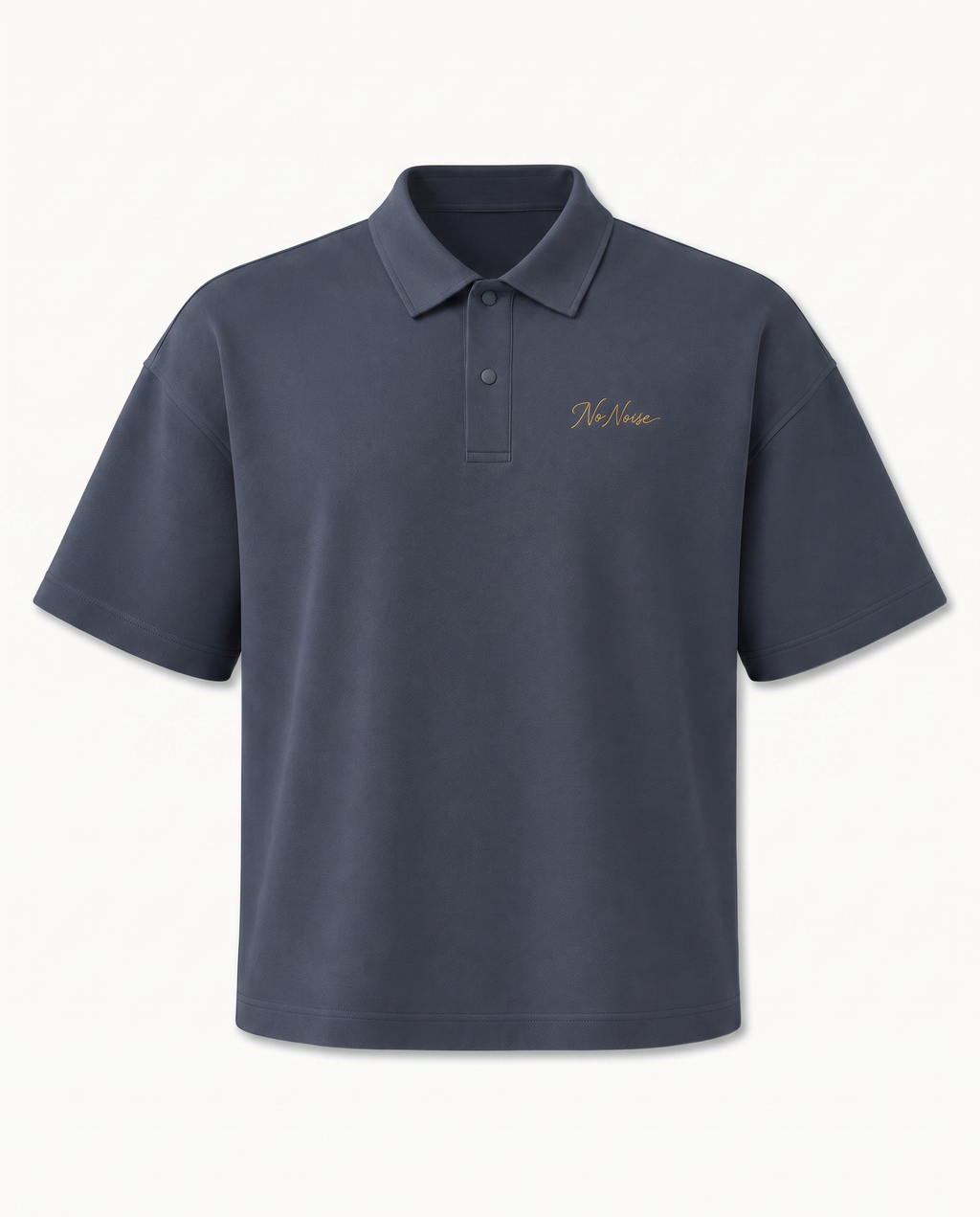 THE SIGNATURE DROP SHOULDER POLO — SLATE BLUE — product view on warm ivory.