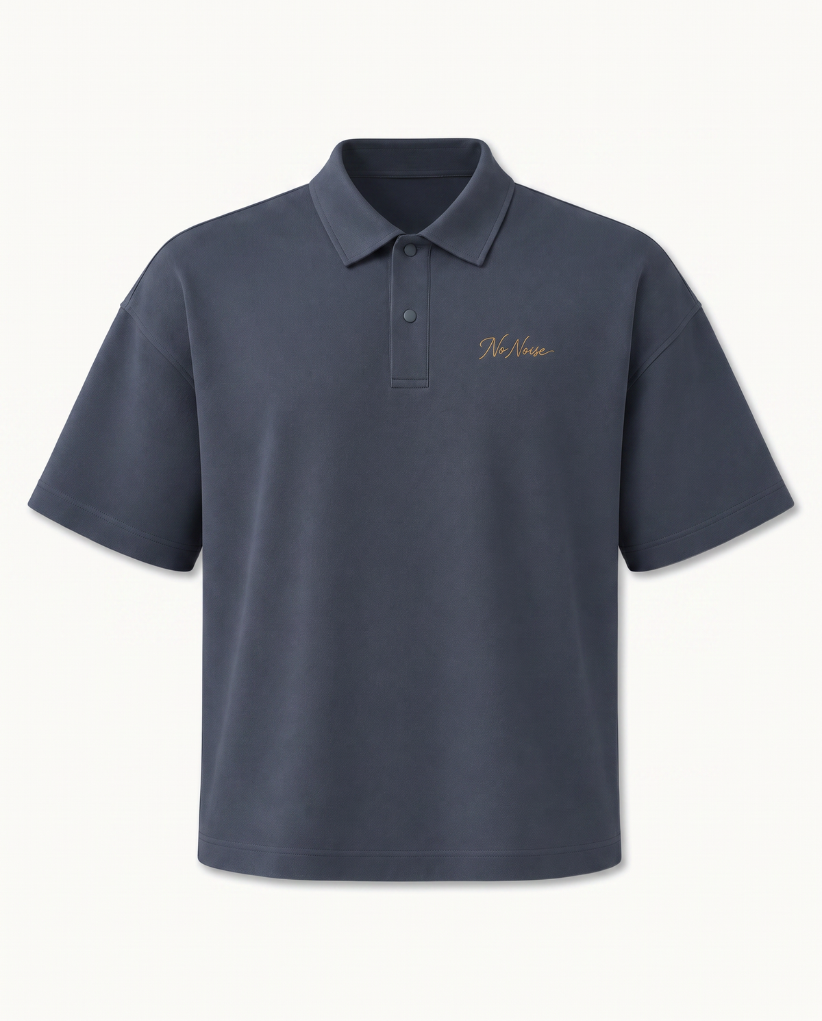 THE SIGNATURE DROP SHOULDER POLO — SLATE BLUE — product view on warm ivory.