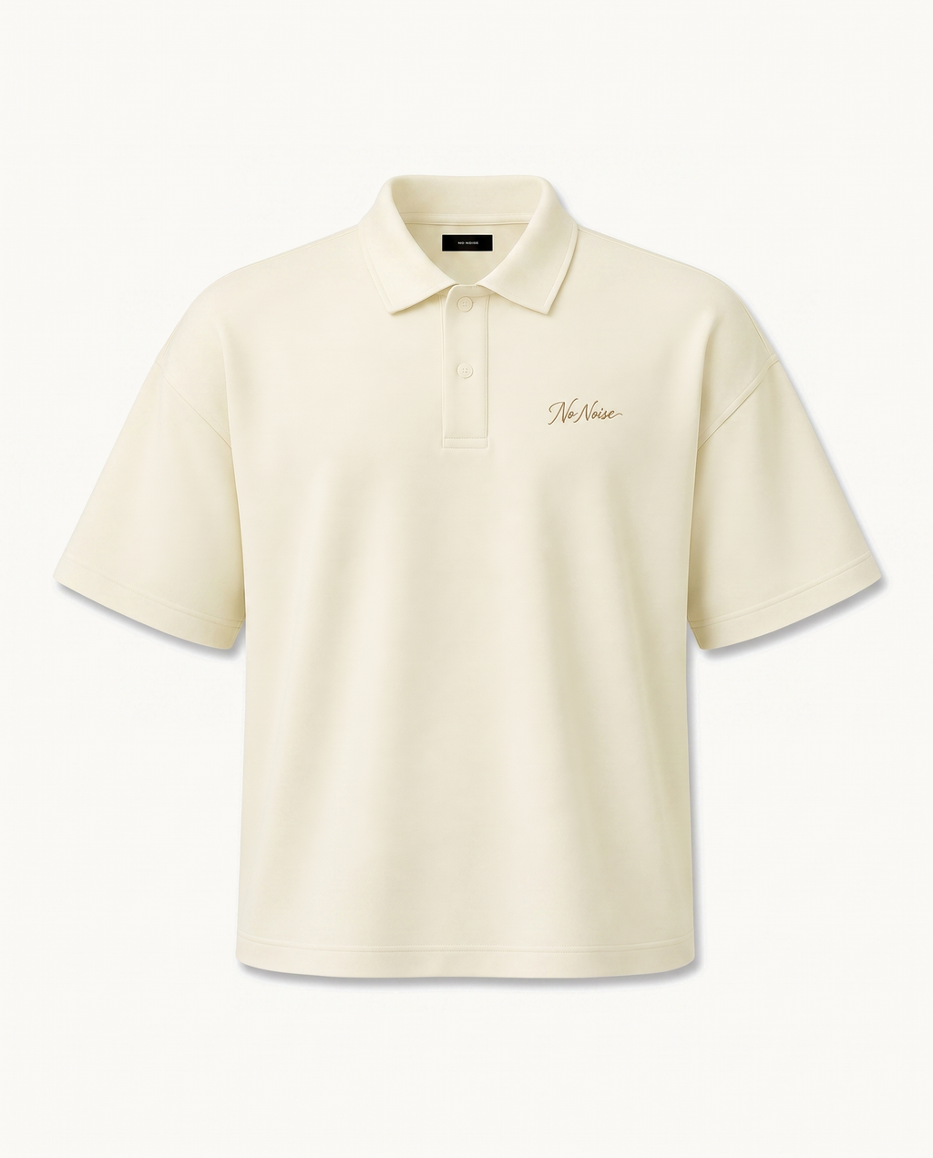 THE SIGNATURE DROP SHOULDER POLO — IVORY — product view on warm ivory.