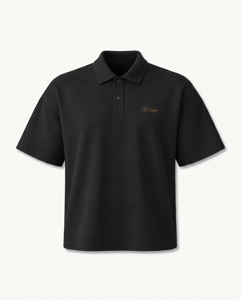 THE SIGNATURE DROP SHOULDER POLO — SHADOW — product view on warm ivory.