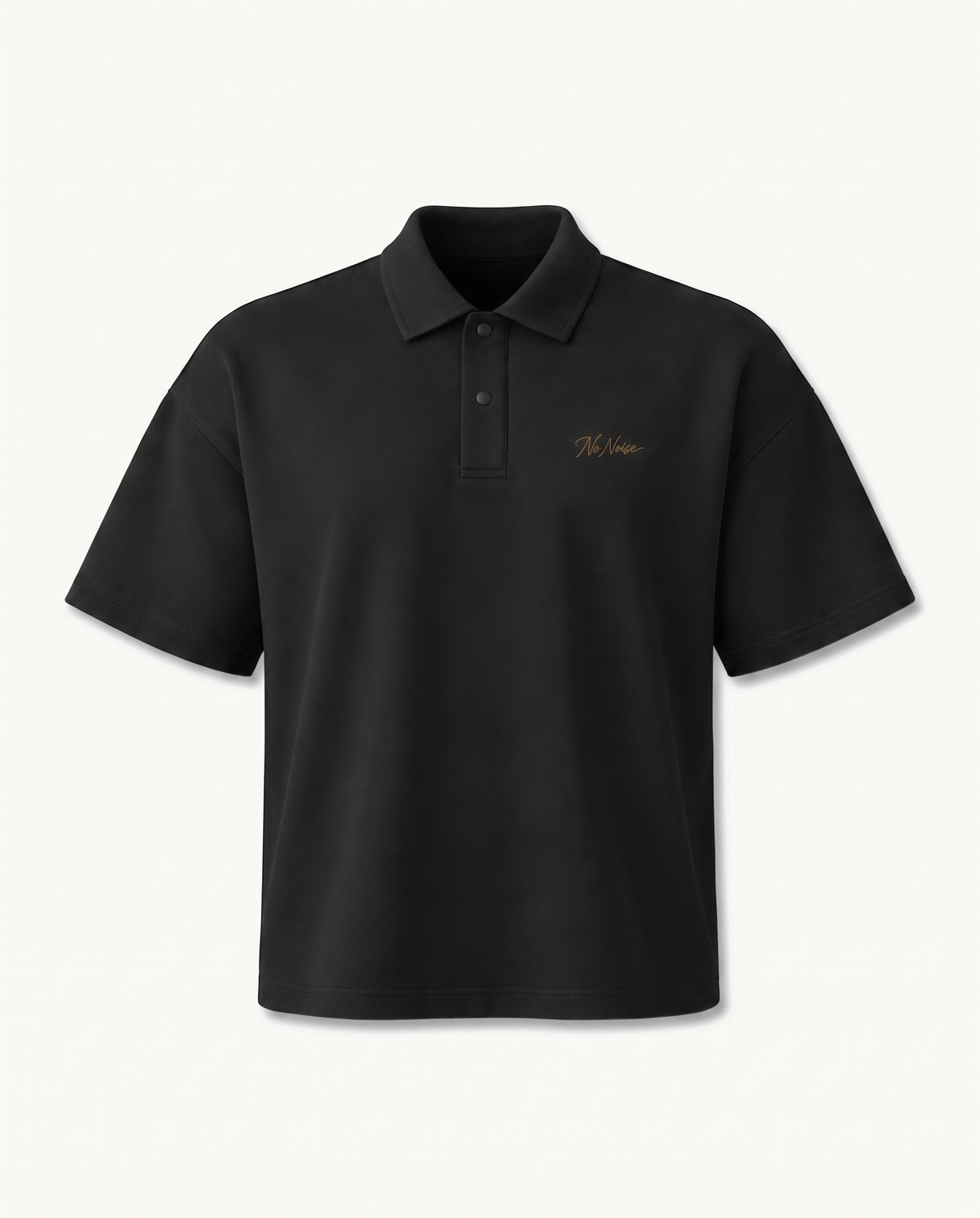 THE SIGNATURE DROP SHOULDER POLO — SHADOW — product view on warm ivory.