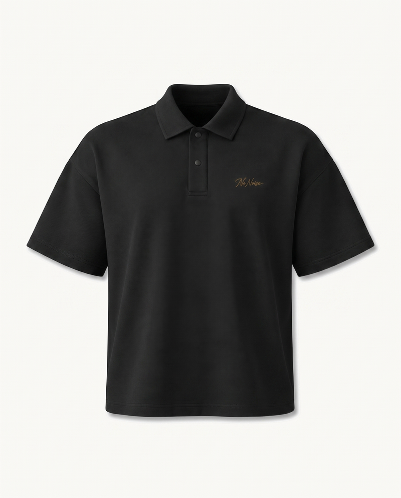 THE SIGNATURE DROP SHOULDER POLO — SHADOW — product view on warm ivory.