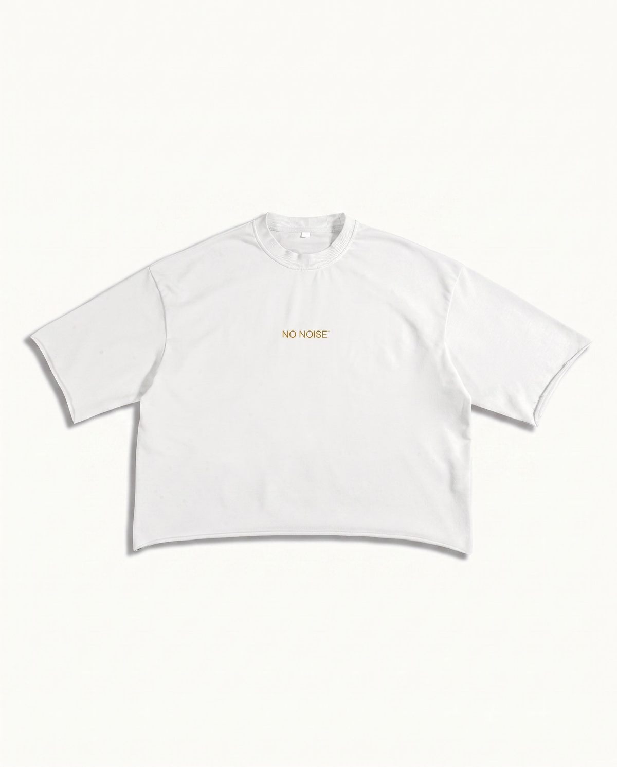 SUPPORT YOUR FRIENDS FRENCH TERRY RAW EDGE T-SHIRT — WHITE — product view on warm ivory.