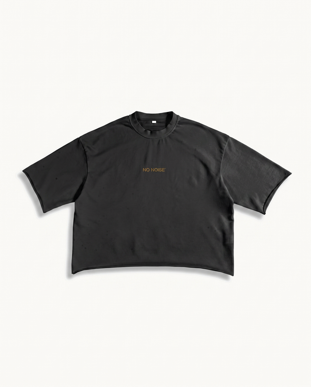 SUPPORT YOUR FRIENDS FRENCH TERRY RAW EDGE T-SHIRT — NOIR — product view on warm ivory.