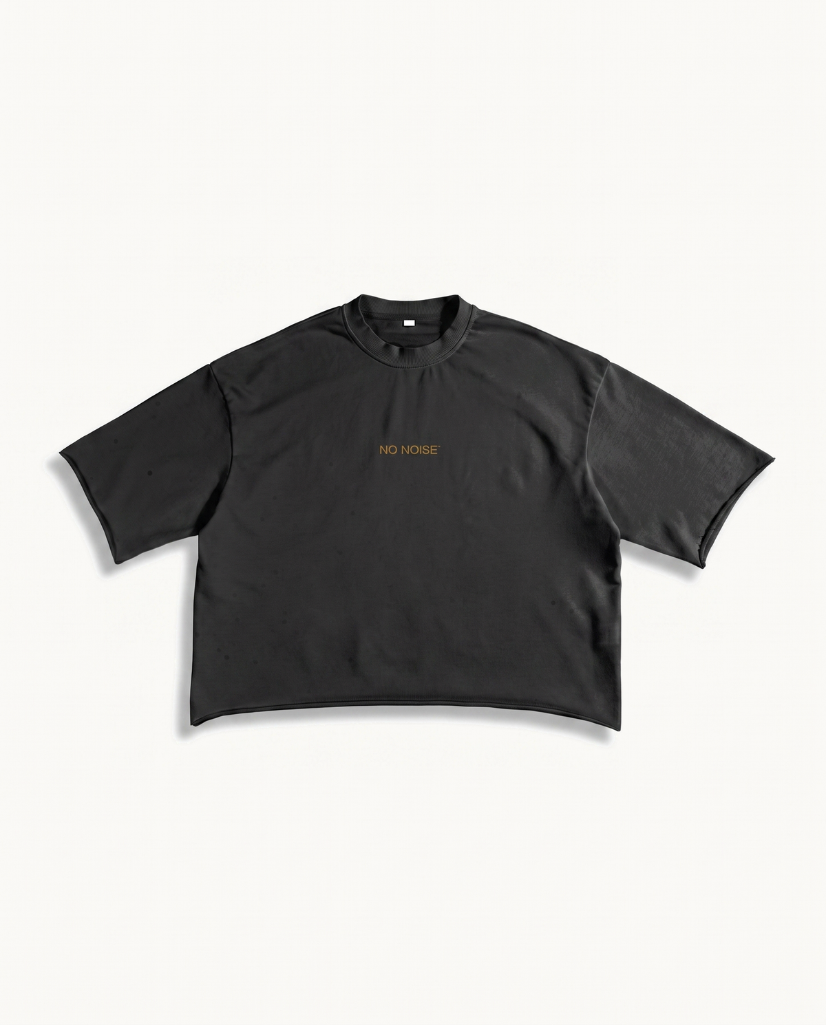 SUPPORT YOUR FRIENDS FRENCH TERRY RAW EDGE T-SHIRT — NOIR — product view on warm ivory.