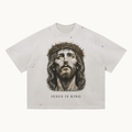 THE KING STILL REIGNS DISTRESSED TEE / PALE KHAKI — ARTICLE 010 — product view on warm ivory.