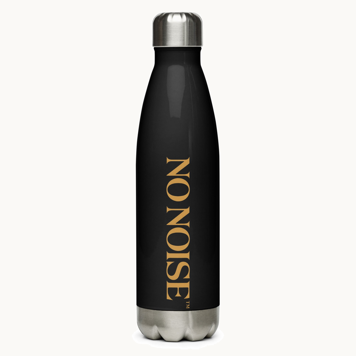 NO NOISE™ SILENT CARRY BOTTLE — 17 OZ SLIM BLACK — product view on warm ivory.