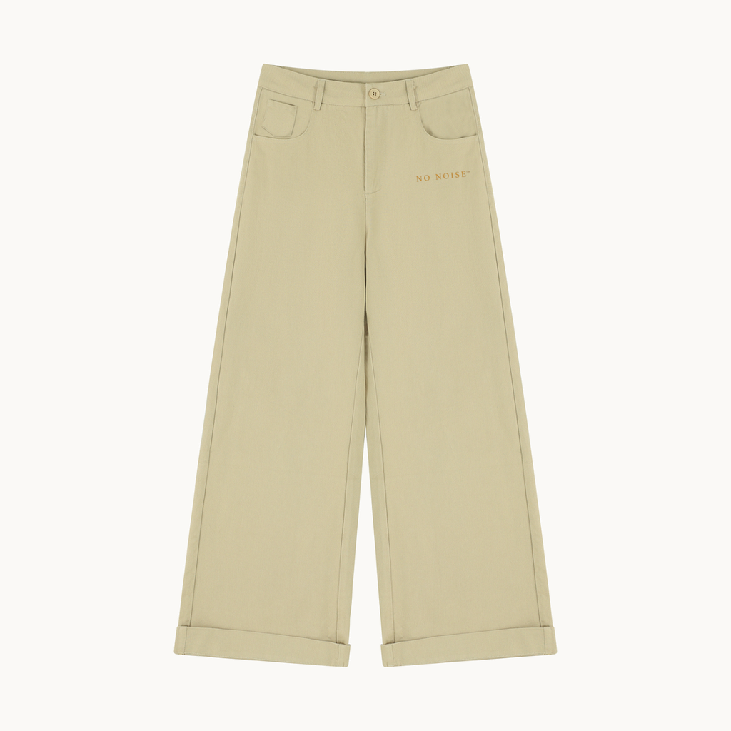 NO NOISE™ HER SILENT DRAPE TROUSER — KHAKI — product view on warm ivory.