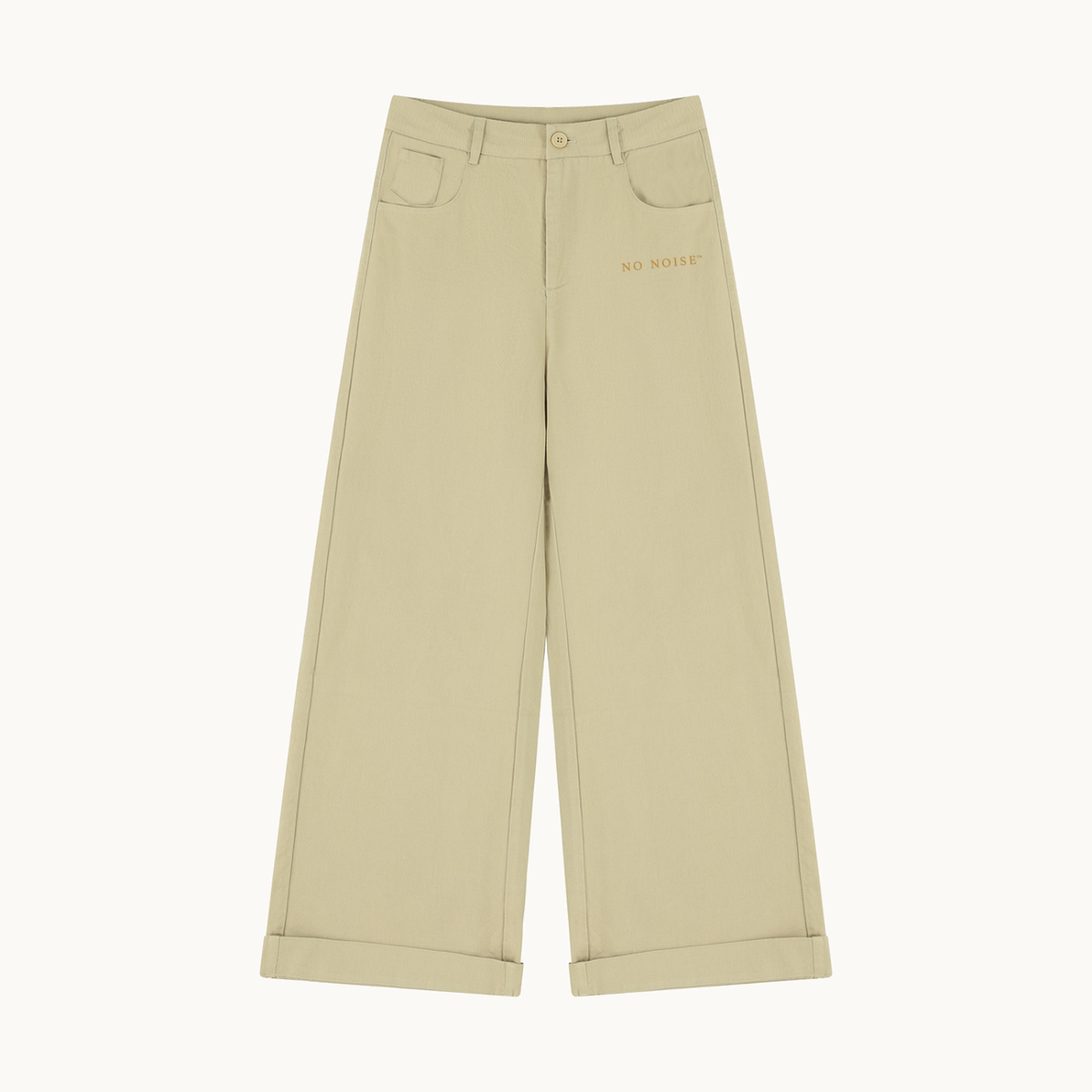 NO NOISE™ HER SILENT DRAPE TROUSER — KHAKI — product view on warm ivory.