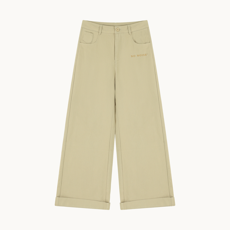 NO NOISE™ HER SILENT DRAPE TROUSER — KHAKI — product view on warm ivory.