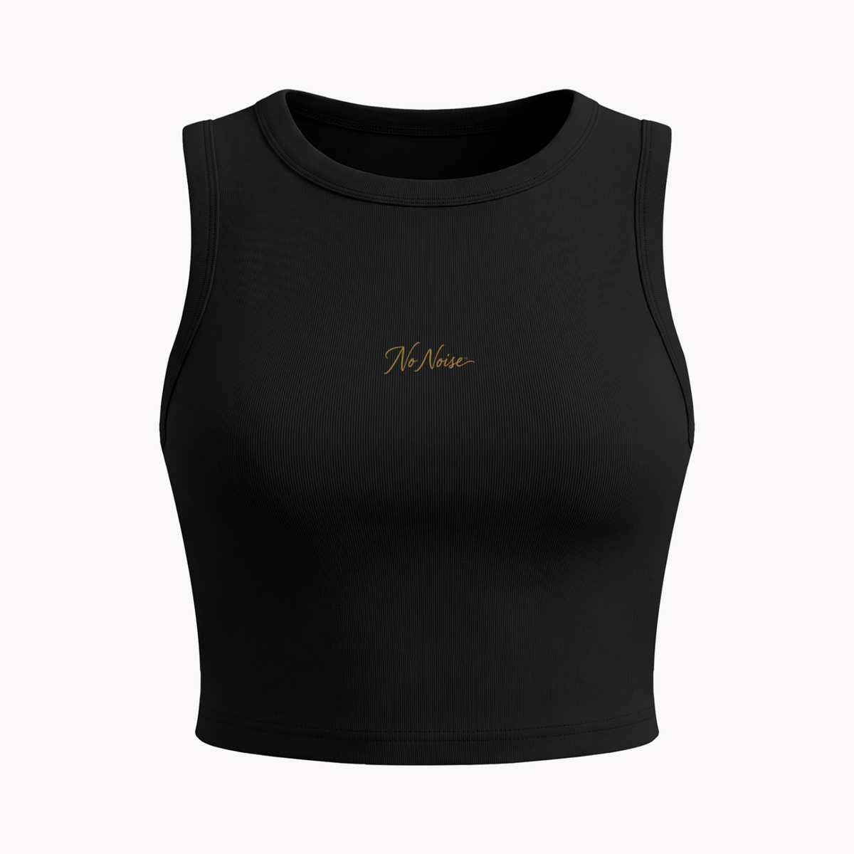 NO NOISE™ HER CREWNECK CROP TANK — BLACK — product view on warm ivory.