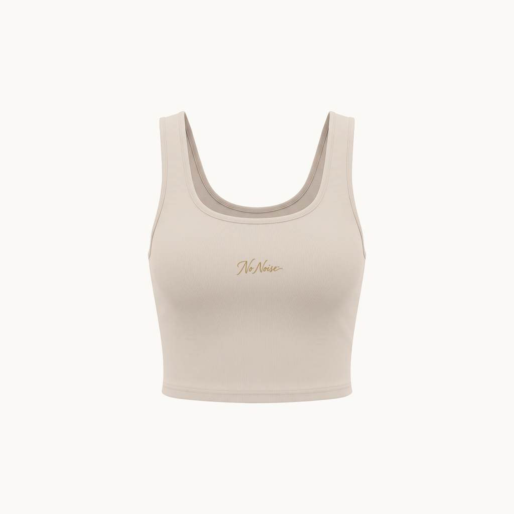 NO NOISE™ HER CUTOUT CROP TOP — MILD APRICOT — product view on warm ivory.