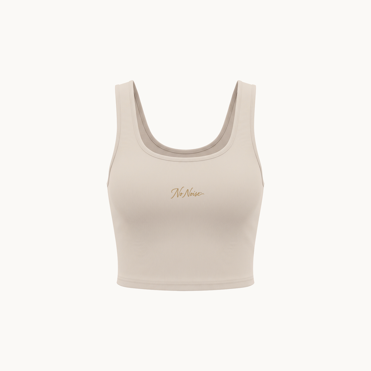 NO NOISE™ HER CUTOUT CROP TOP — MILD APRICOT — product view on warm ivory.