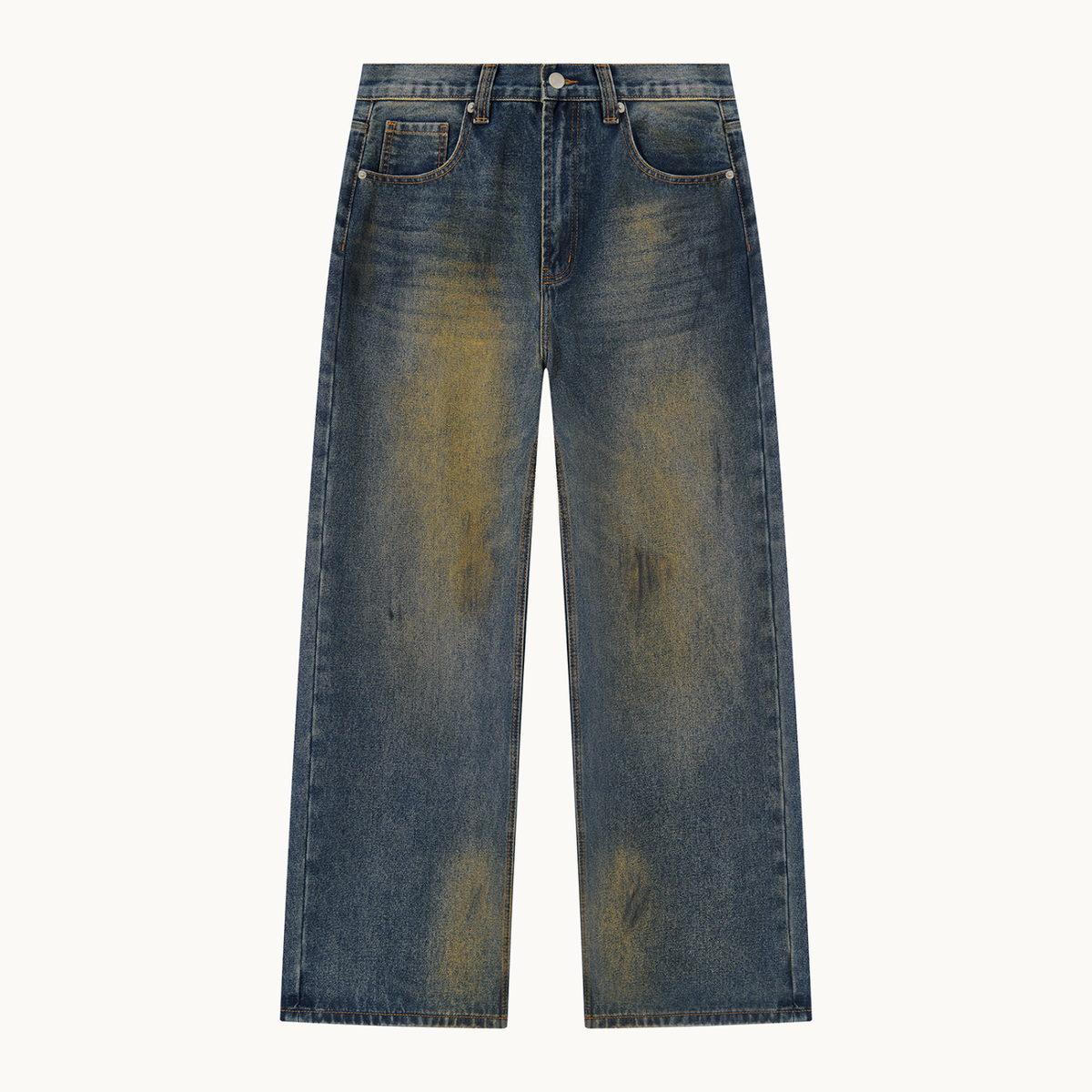 THE WORLD IS LOUD DENIM — VINTAGE BLUE — product view on warm ivory.