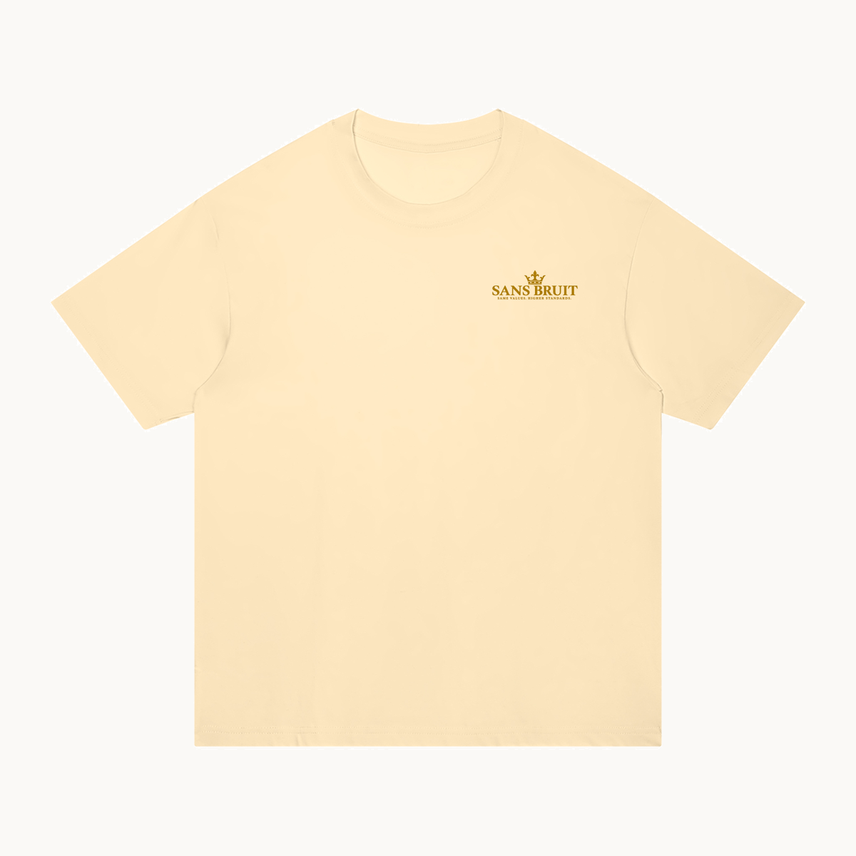 THE QUIET STANDARD TEE — APRICOT — product view on warm ivory.