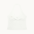 Muse Ruched Halter Top — Chalk — product view on warm ivory.