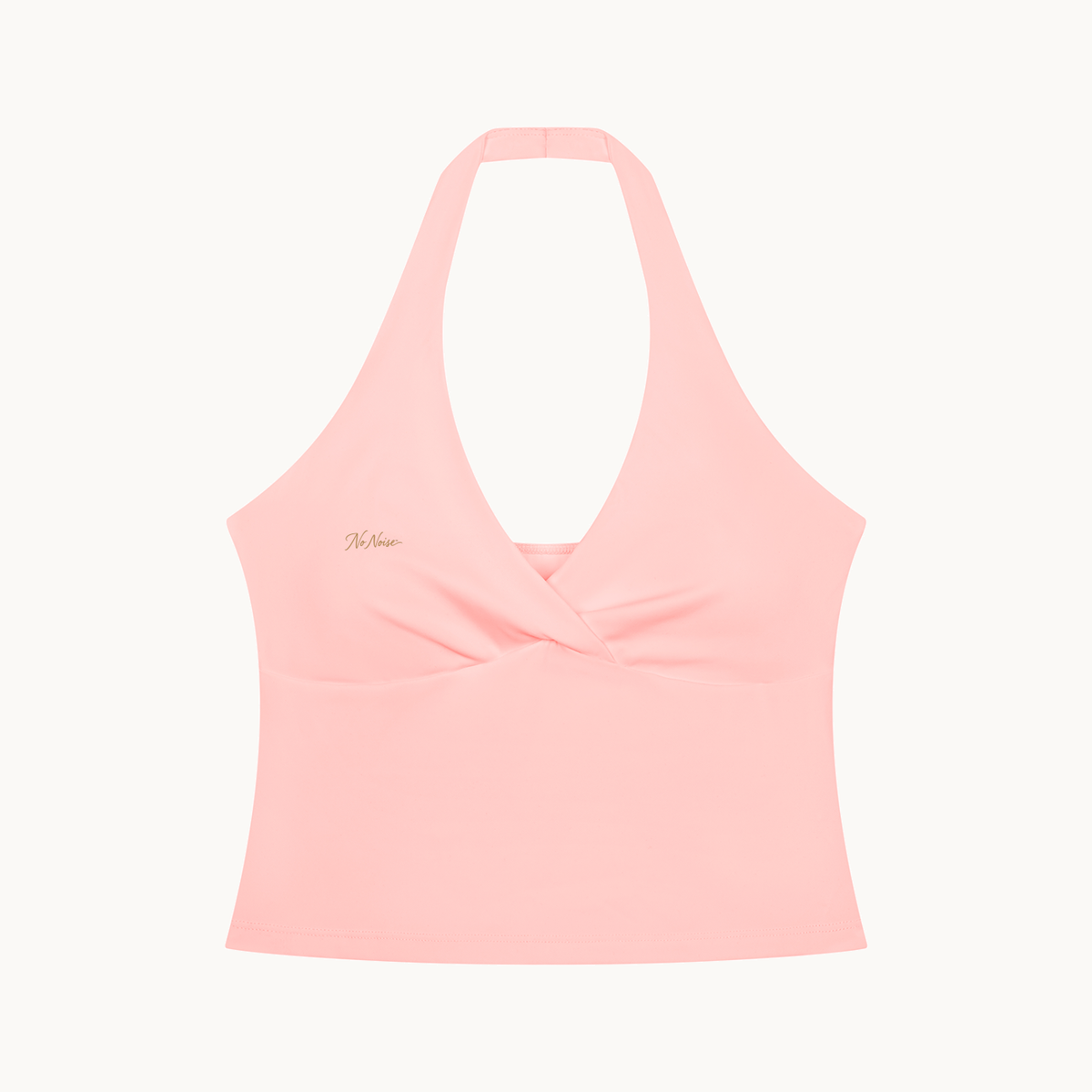 Muse Ruched Halter Top — Petal — product view on warm ivory.