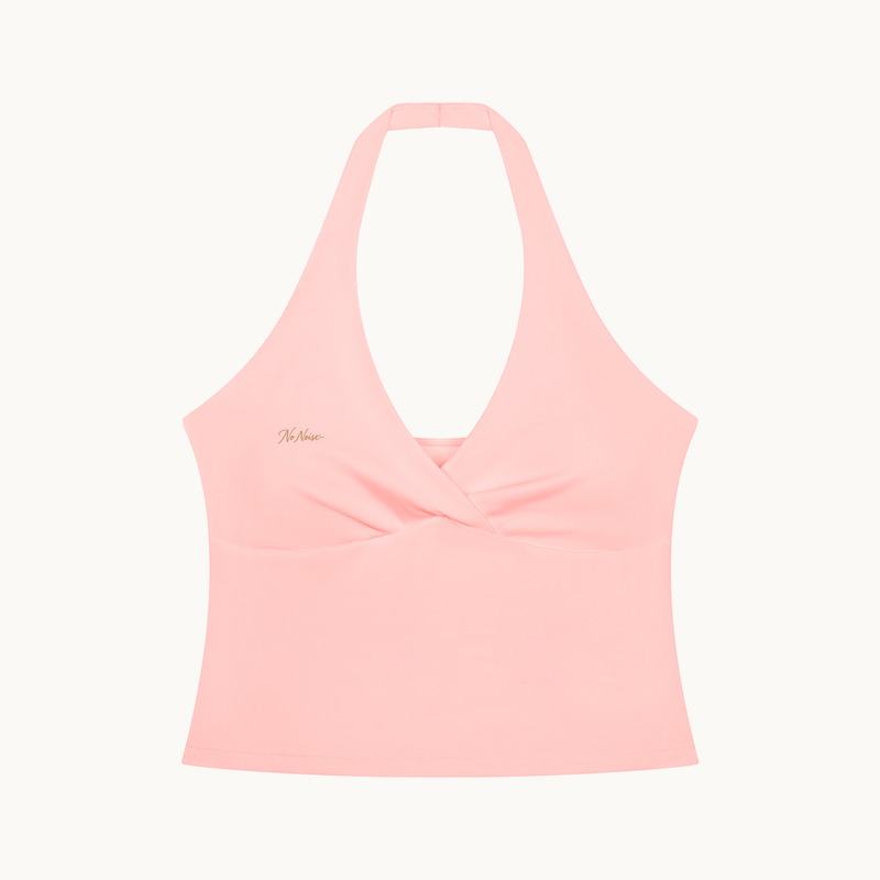 Muse Ruched Halter Top — Petal — product view on warm ivory.